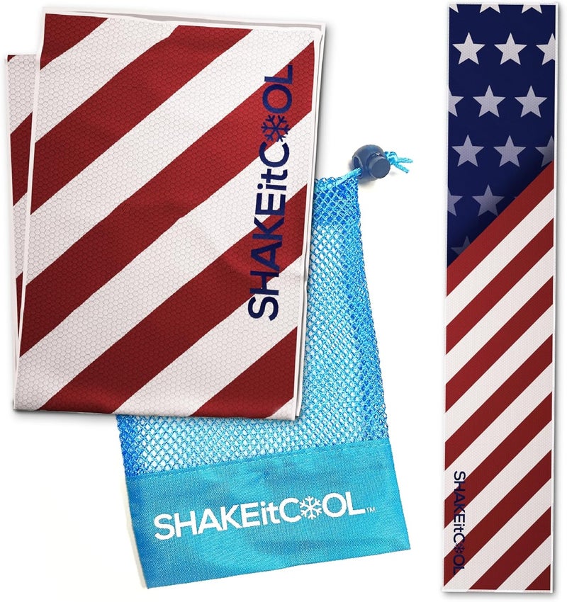SHAKEitCOOL Original Cooling Towel – Be Cool in Style - Heat Relief, Soft, Lightweight, Sun Protection, Easy Clean - Perfect for Biking, Hiking, Running, Yoga, Golf, Gym, Baseball - Stars & Stripes - Image 1
